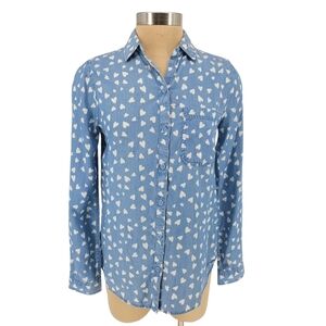 BeachLunchLounge Shirt Blue Chambray Heart Long Sleeve Button Up Collared Top XS